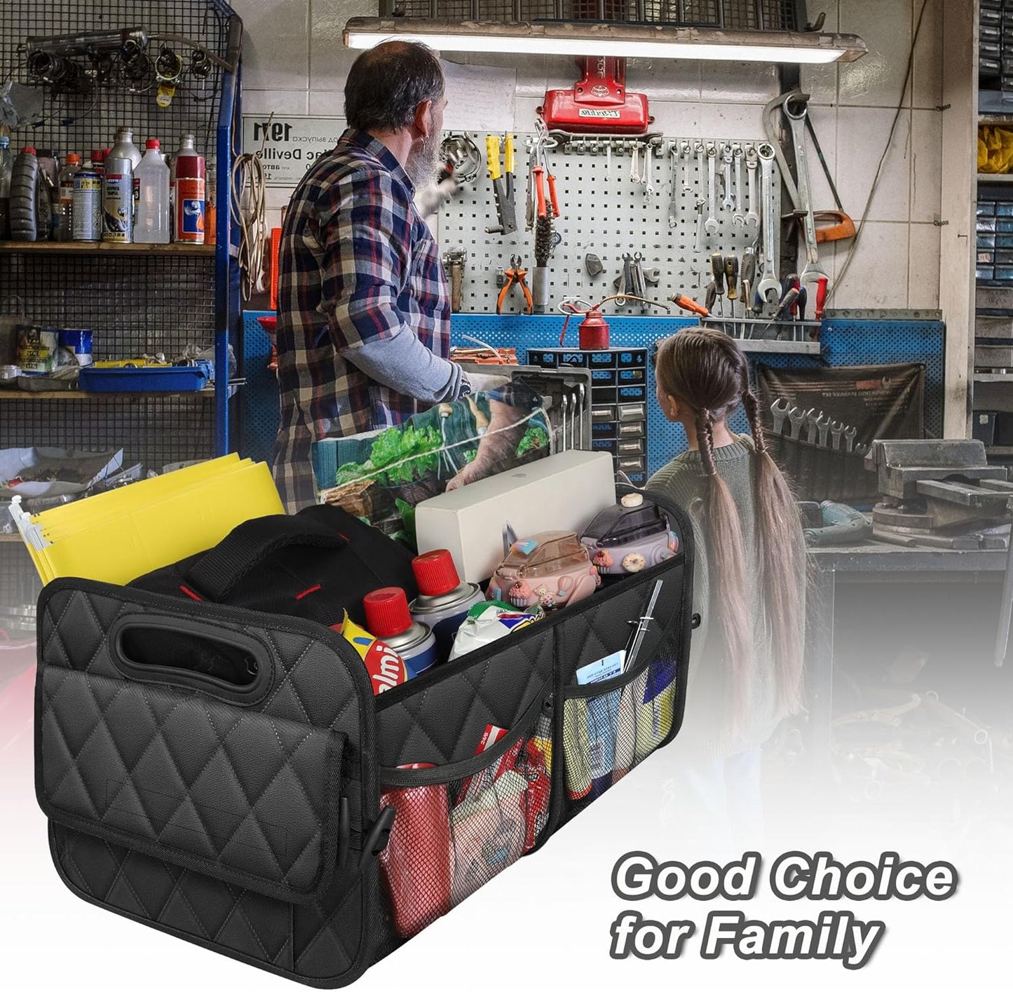 Foldable Car Trunk Organizer with Adjustable Compartments and Hook Loop Bottom