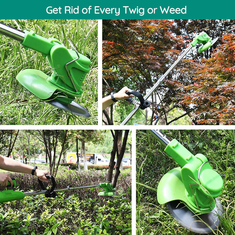 Cordless Grass Trimmer with Adjustable Telescopic Handle and Multi-Angle Cutting Head, Three Interchangeable Blades