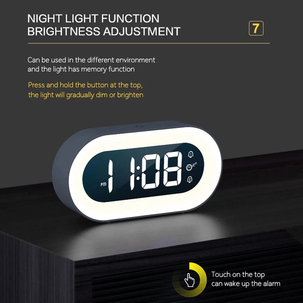 Wake Light Alarm Clock with USB-C Charging and Dimmable Night Light, Large LED Display