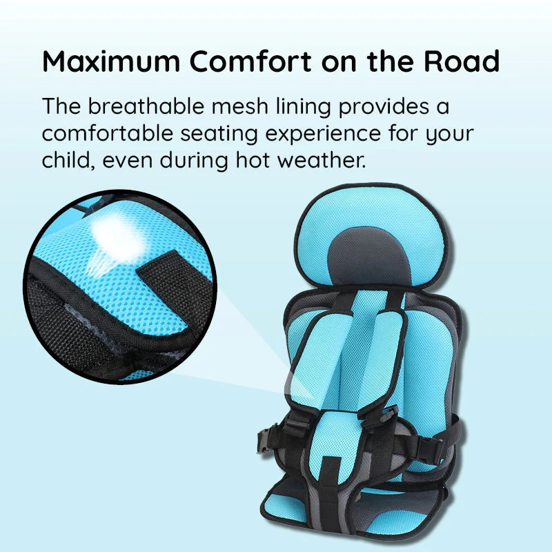 Child Car Seat Cushion with Adjustable Harness and Breathable Mesh, Non-Slip Base