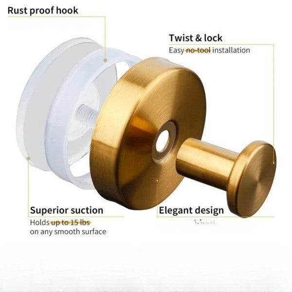 Suction Cup Wall Hooks with Twist Lock Mechanism, 10 Pound Capacity Set of 2