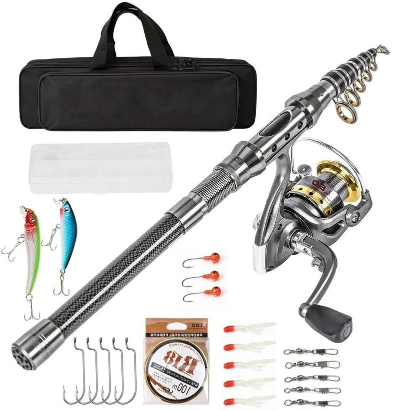 Telescopic Fishing Rod with Spinning Reel and Carrying Bag, Complete Tackle Kit