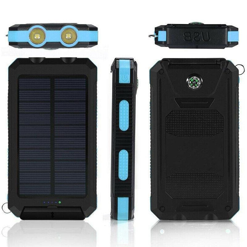 Solar Power Bank 500000mAh with Dual USB Ports and Built-in LED Lights, IP44 Waterproof