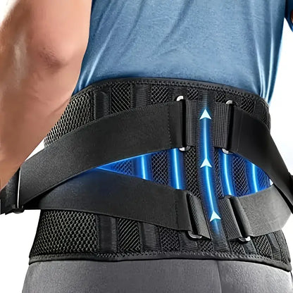 Lumbar Support Brace with Dual Pad System and Six Strip Support, Breathable Mesh