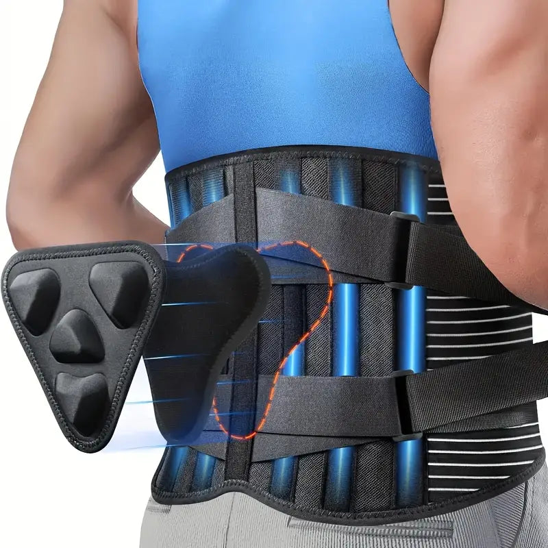 Lumbar Support Brace with Dual Pad System and Six Strip Support, Breathable Mesh
