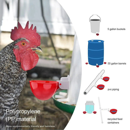 Gravity Fed Chicken Waterer Cups with Spring Valve and Dual Seals, 10 Pack