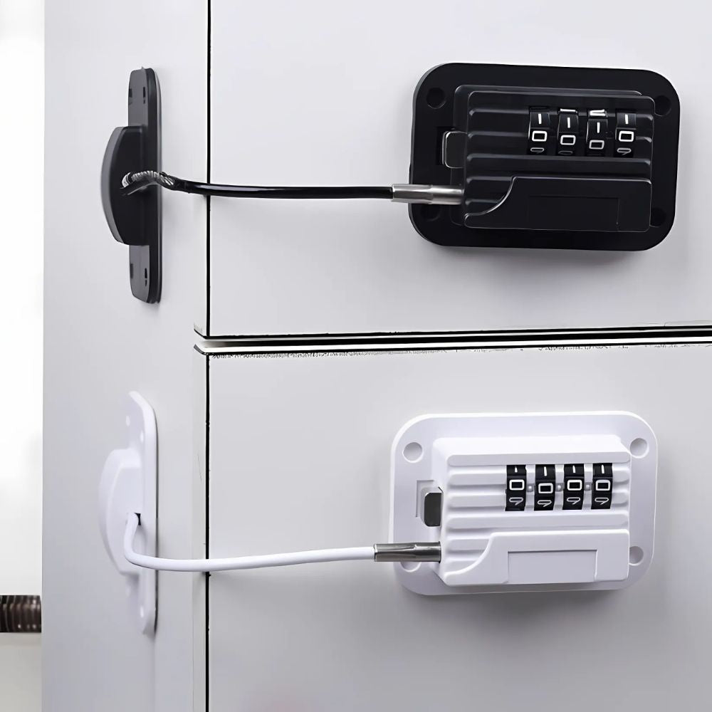 Password Protected Refrigerator Lock with Adjustable Strap and Adhesive Mount