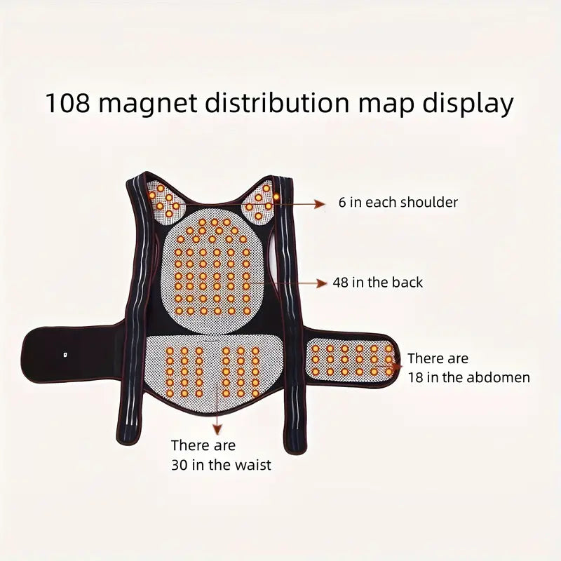 Magnetic Lower Back Support Brace with 108 Magnets and Infrared Heating, Detachable Neck Piece