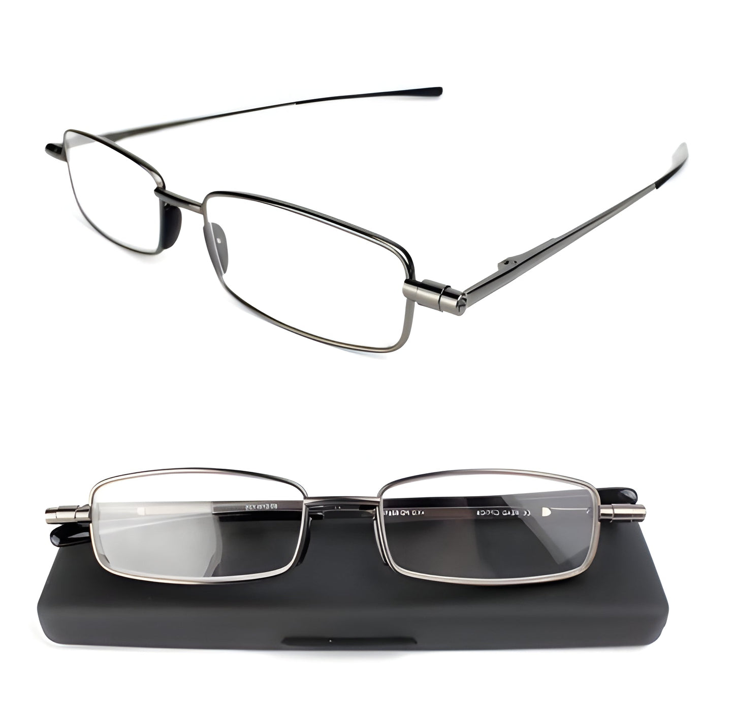 Foldable Reading Glasses with Spring Hinge and Stainless Steel Frame, Compact Carry Case