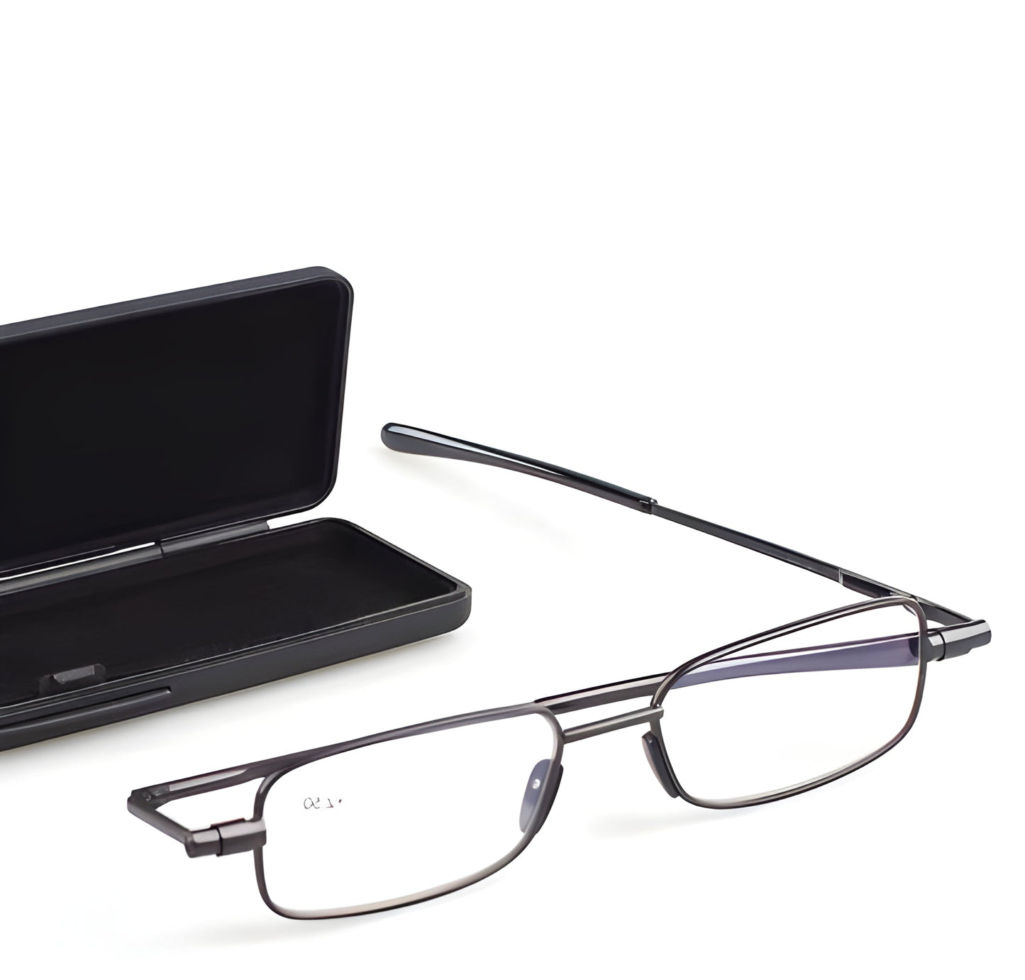 Foldable Reading Glasses with Spring Hinge and Stainless Steel Frame, Compact Carry Case