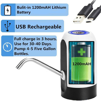 Rechargeable Bottle Water Pump with One Button Control and Stainless Steel Tube