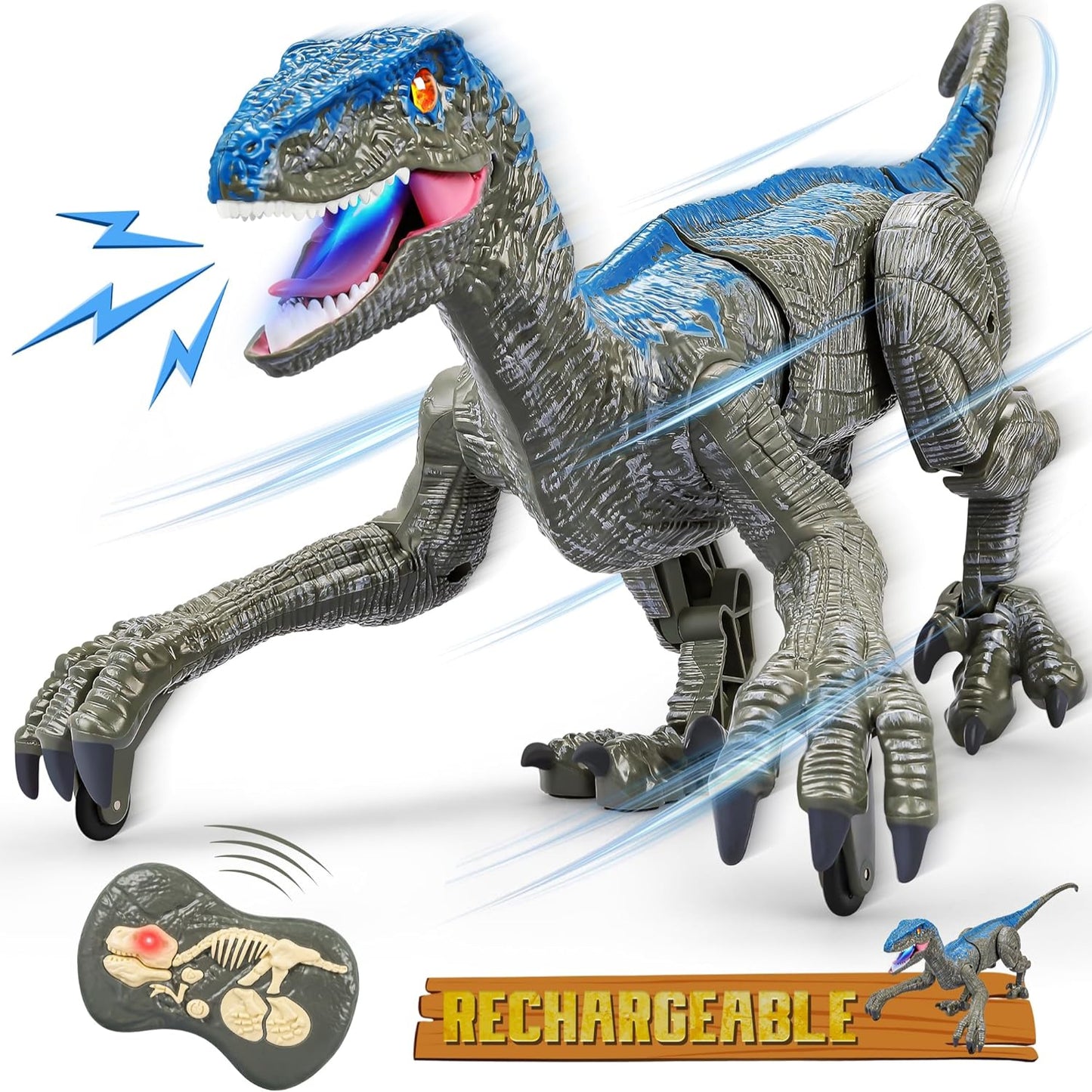 Walking Velociraptor Toy with Remote Control and Sound Effects