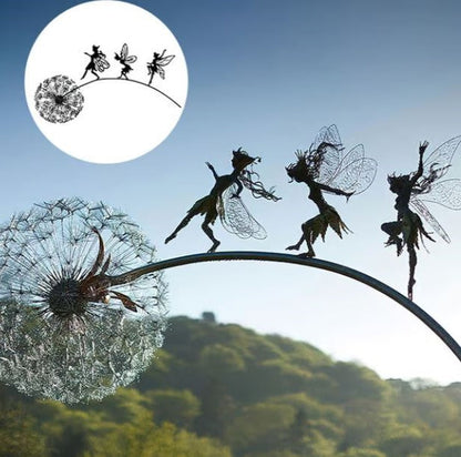 Metal Fairy Garden Sculpture with Dandelion Stem and Anti-Rust Coating