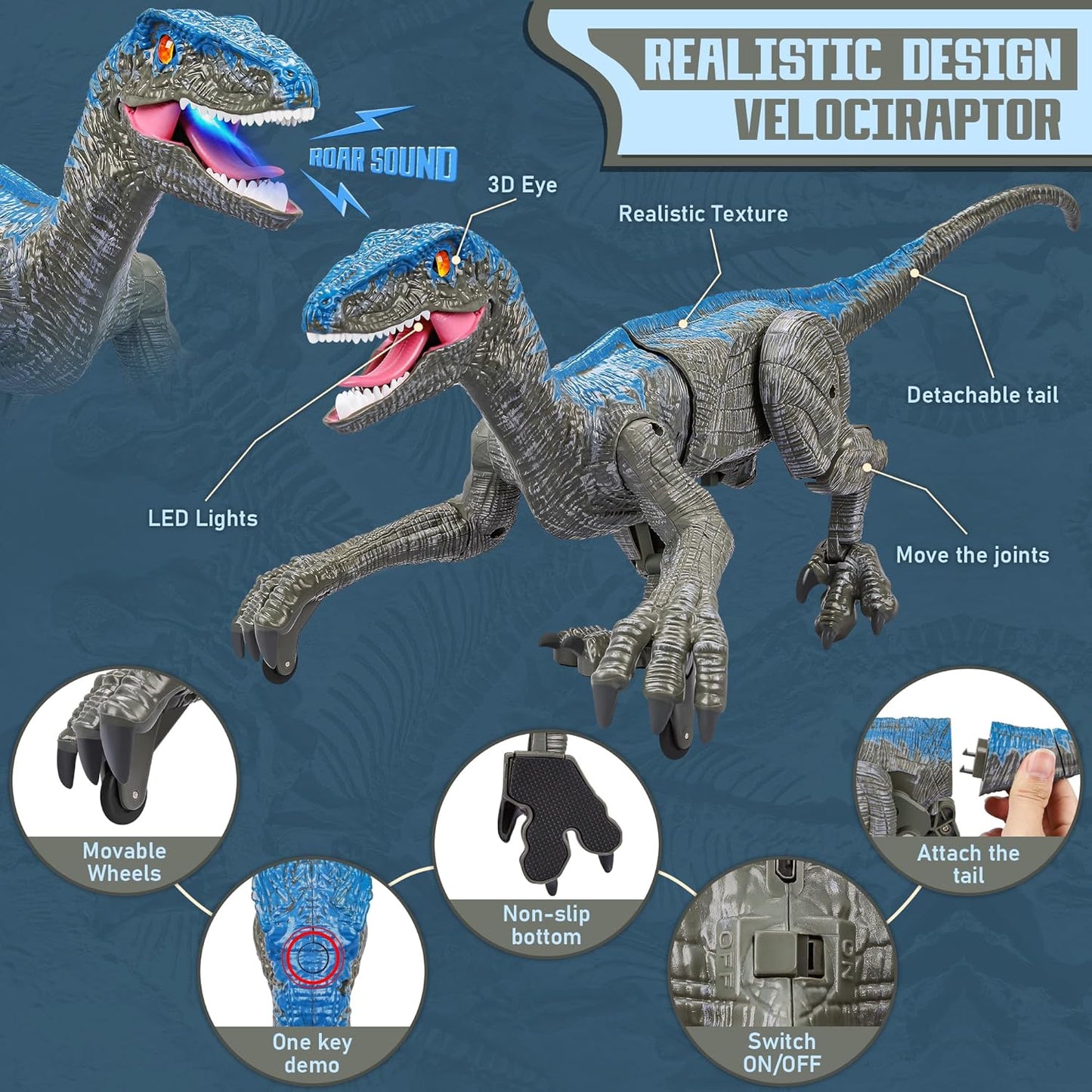 Walking Velociraptor Toy with Remote Control and Sound Effects