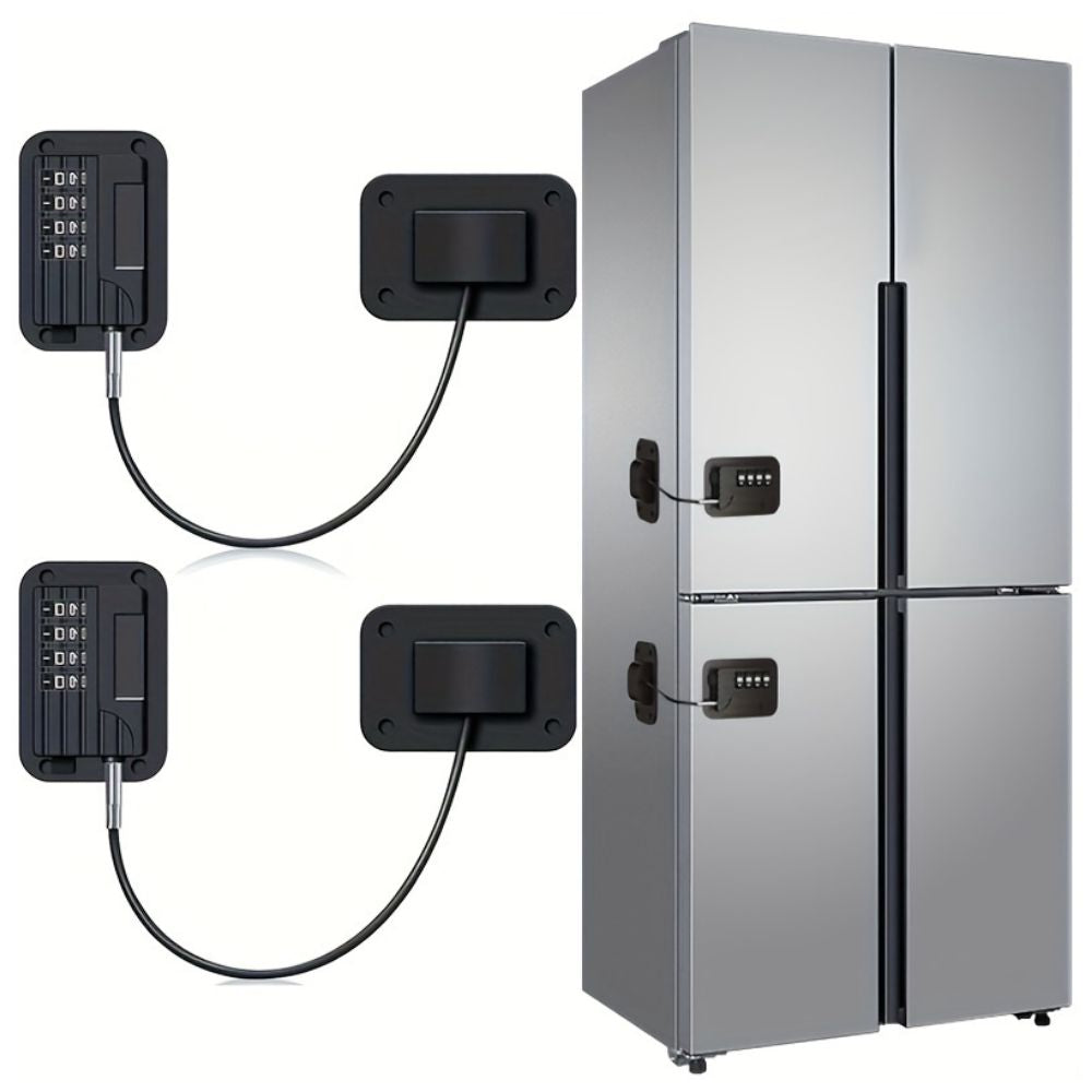 Password Protected Refrigerator Lock with Adjustable Strap and Adhesive Mount