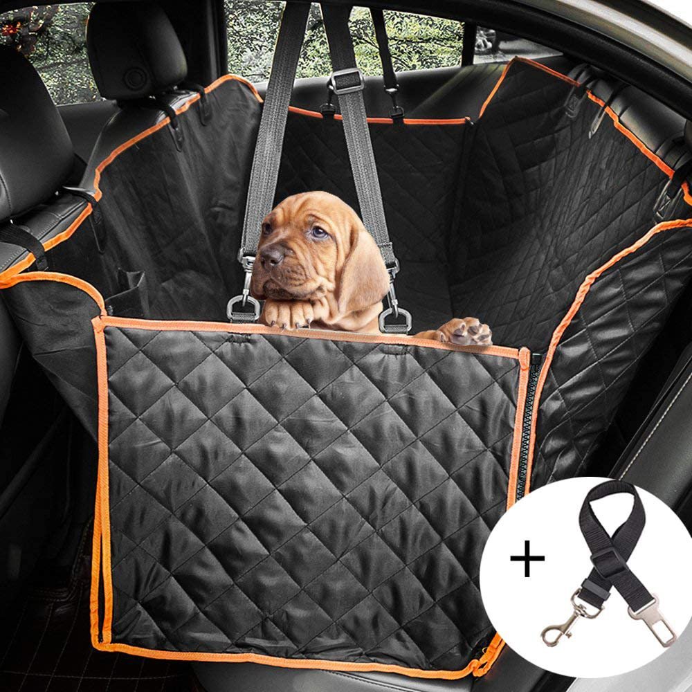 Waterproof Dog Car Seat Hammock with Mesh Window and Zippered Side Protection