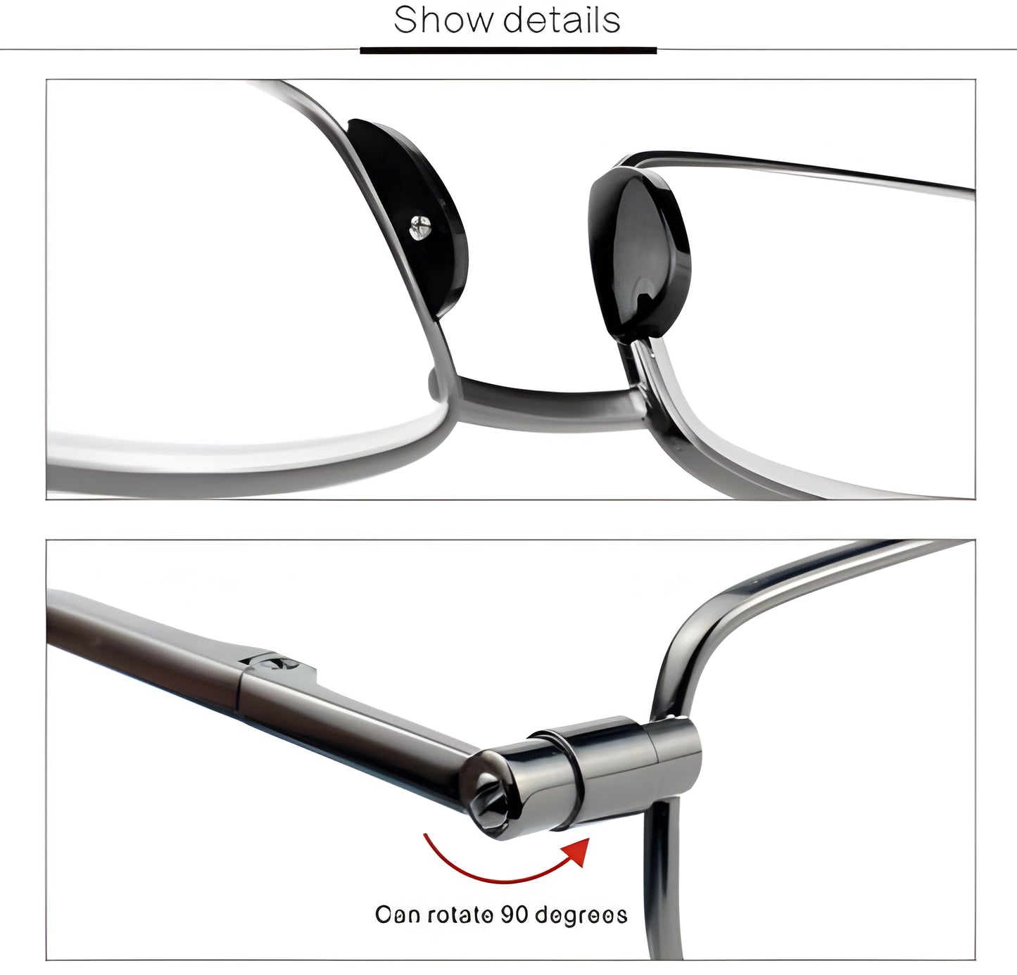 Foldable Reading Glasses with Spring Hinge and Stainless Steel Frame, Compact Carry Case