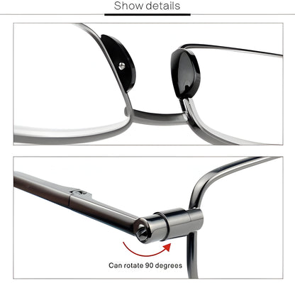 Foldable Reading Glasses with Spring Hinge and Stainless Steel Frame, Compact Carry Case