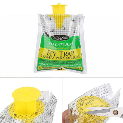 Disposable Fly Trap with Water-Activated Bait and Hanging Loop, 20000 Fly Capacity