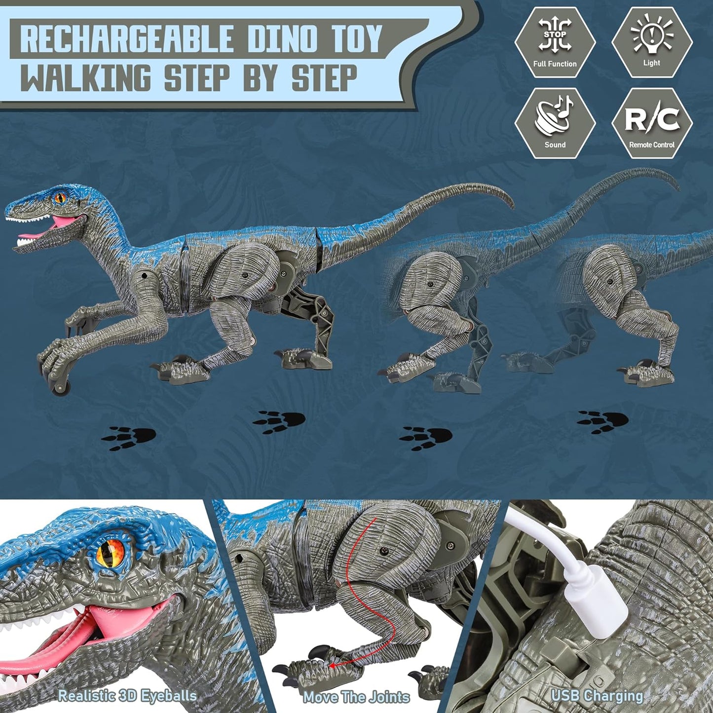 Walking Velociraptor Toy with Remote Control and Sound Effects