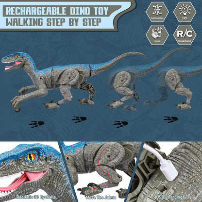 Walking Velociraptor Toy with Remote Control and Sound Effects