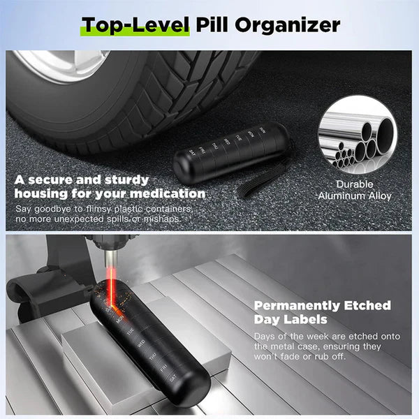 Aluminum Pill Organizer with Waterproof Silicone Gaskets and Modular Design for Travel