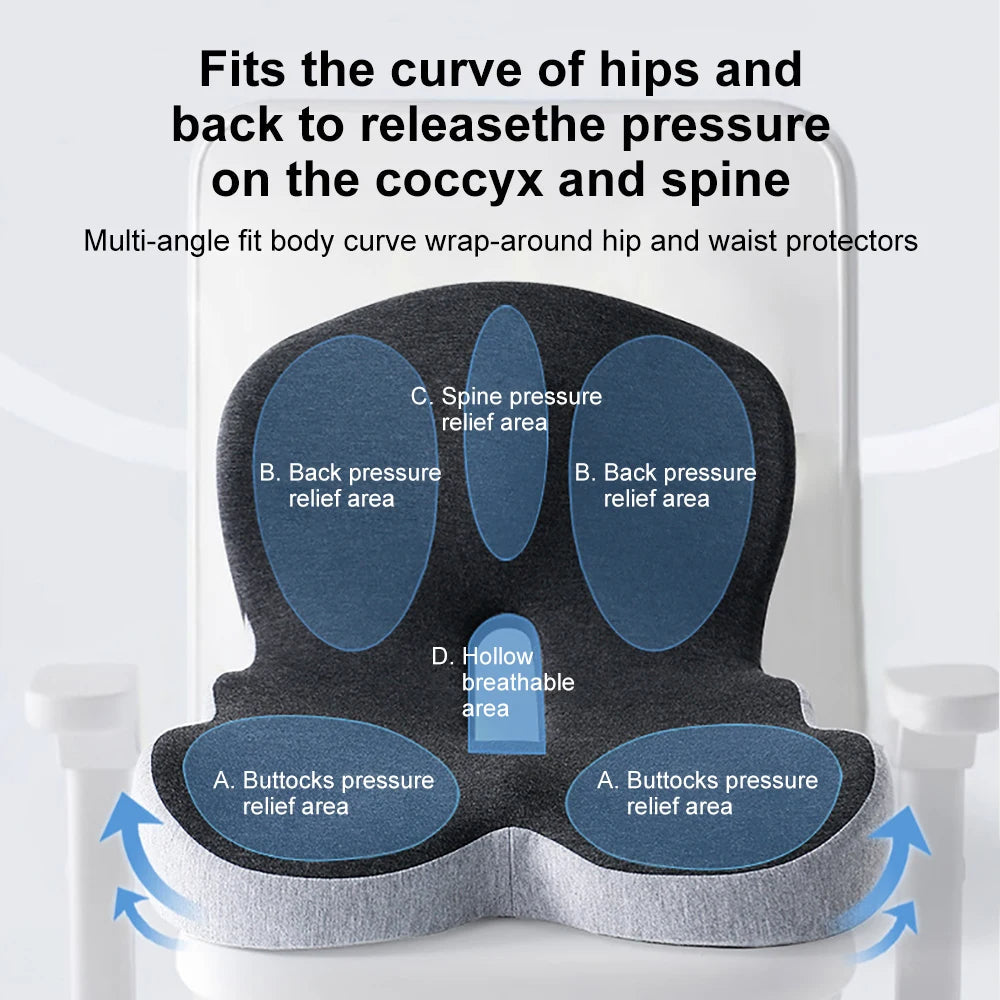 Memory Foam Lumbar Support Cushion with L-Shaped Design and Ventilation