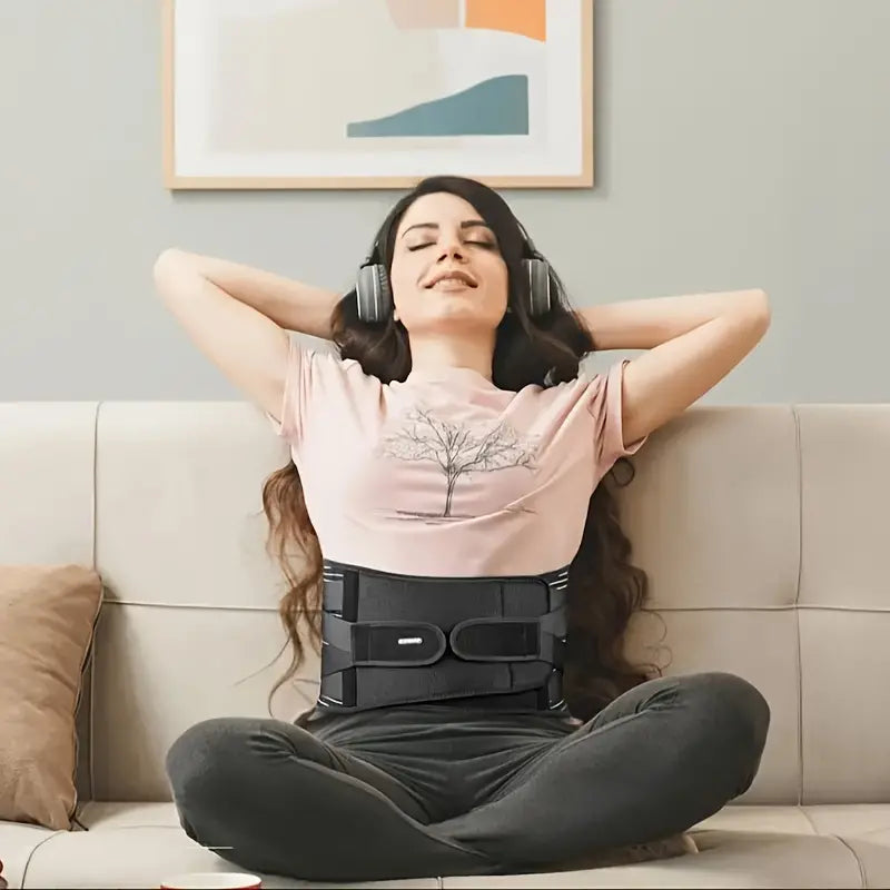 Lumbar Support Brace with Dual Pad System and Six Strip Support, Breathable Mesh