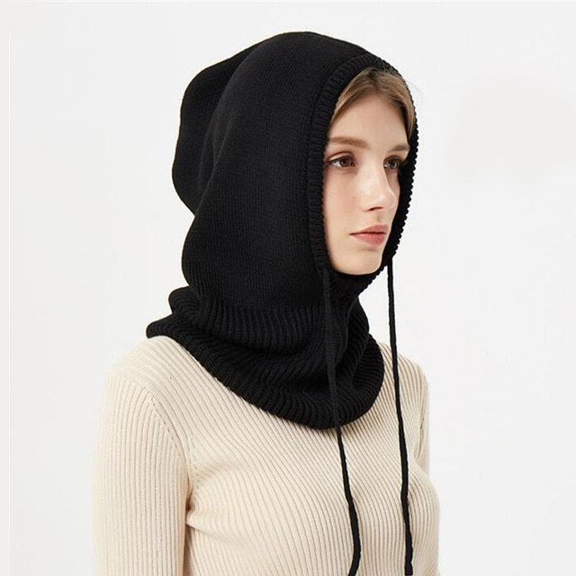 Cashmere Blend Knit Hat with Hooded Drawstrings and Packable Lightweight Fit