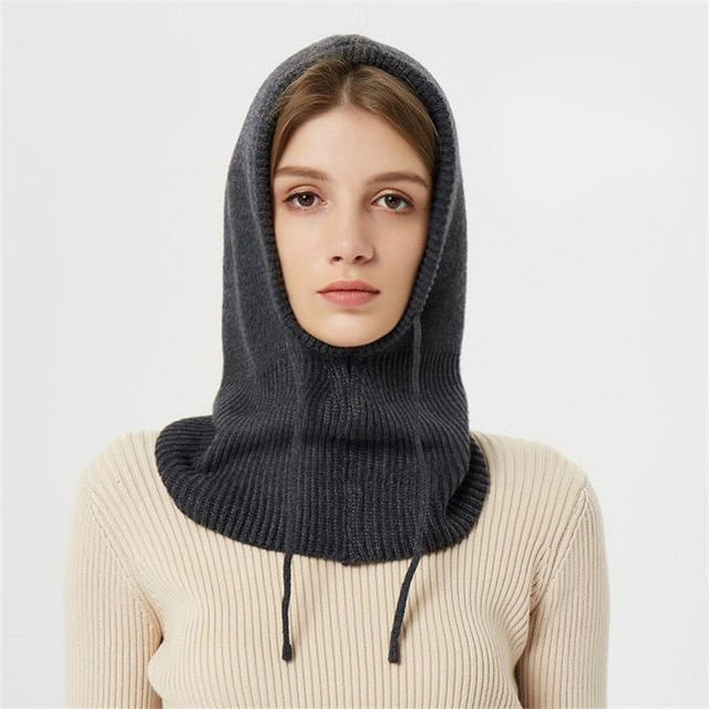 Cashmere Blend Knit Hat with Hooded Drawstrings and Packable Lightweight Fit