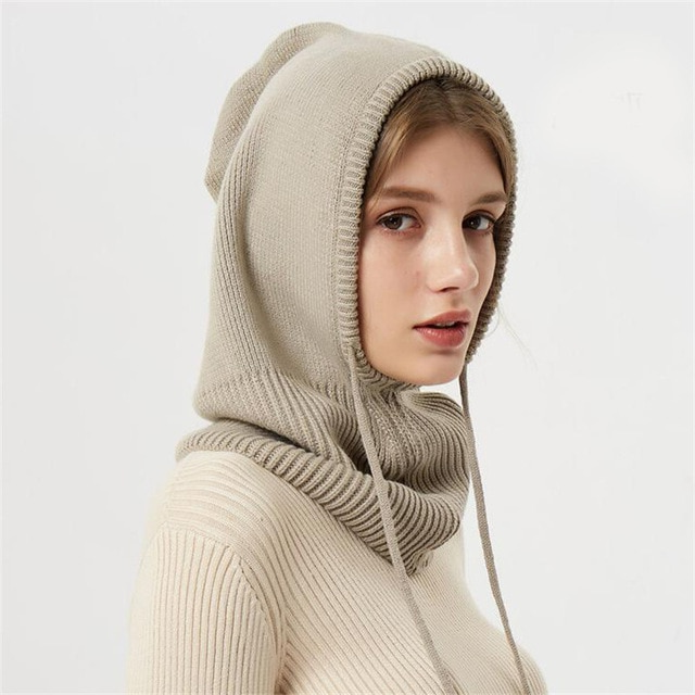 Cashmere Blend Knit Hat with Hooded Drawstrings and Packable Lightweight Fit