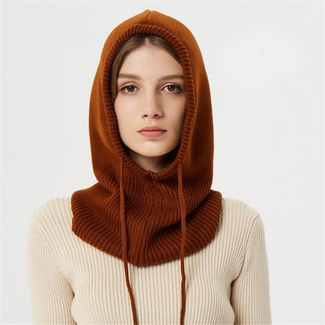 Cashmere Blend Knit Hat with Hooded Drawstrings and Packable Lightweight Fit