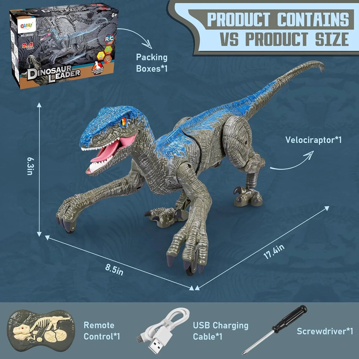 Walking Velociraptor Toy with Remote Control and Sound Effects