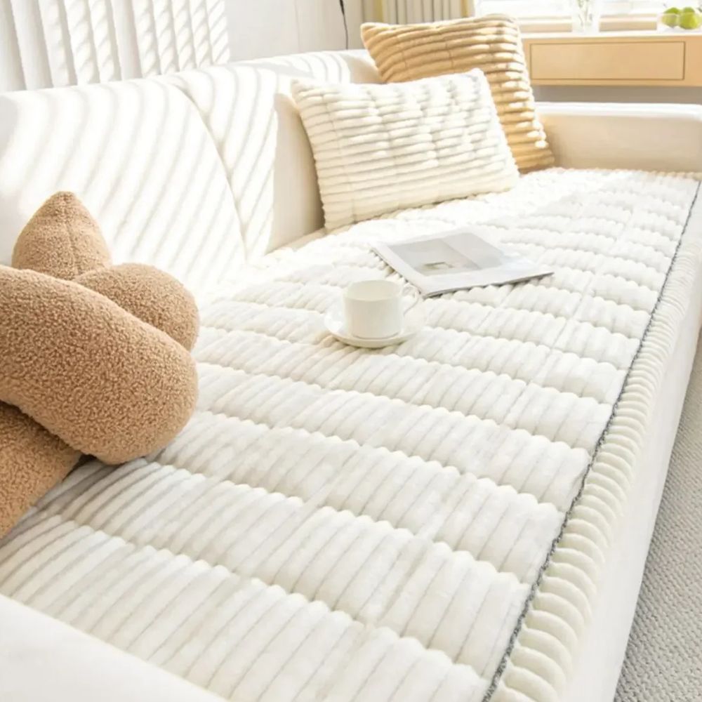 Sofa Slipcover with Anti Slip Backing and Machine Washable Polyester, Striped Pattern