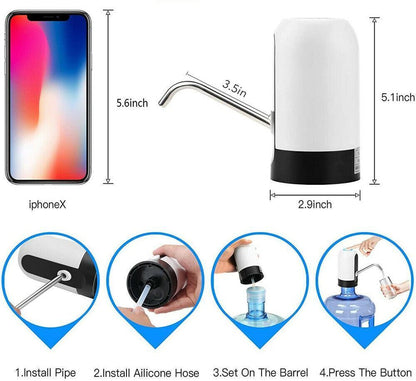 Rechargeable Bottle Water Pump with One Button Control and Stainless Steel Tube