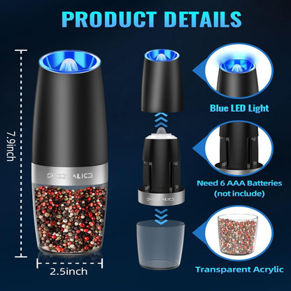 One-Hand Electric Grinder with Gravity Sensor and Ceramic Core, Blue LED Light