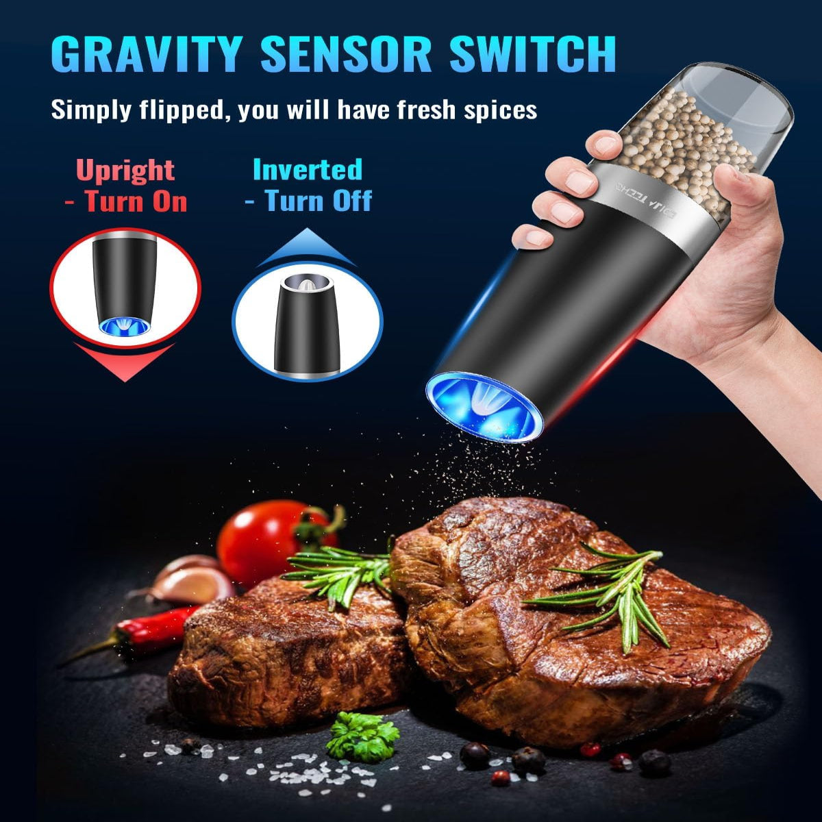 One-Hand Electric Grinder with Gravity Sensor and Ceramic Core, Blue LED Light