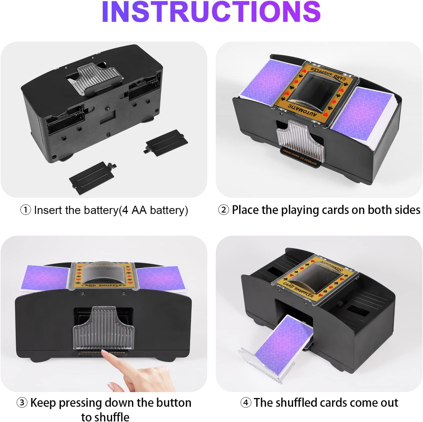 Electric Card Shuffler with Two Deck Capacity and Battery Power