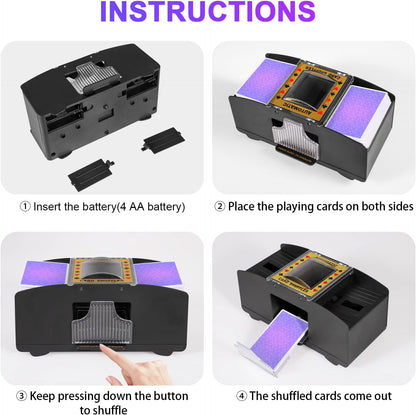 Electric Card Shuffler with Two Deck Capacity and Battery Power