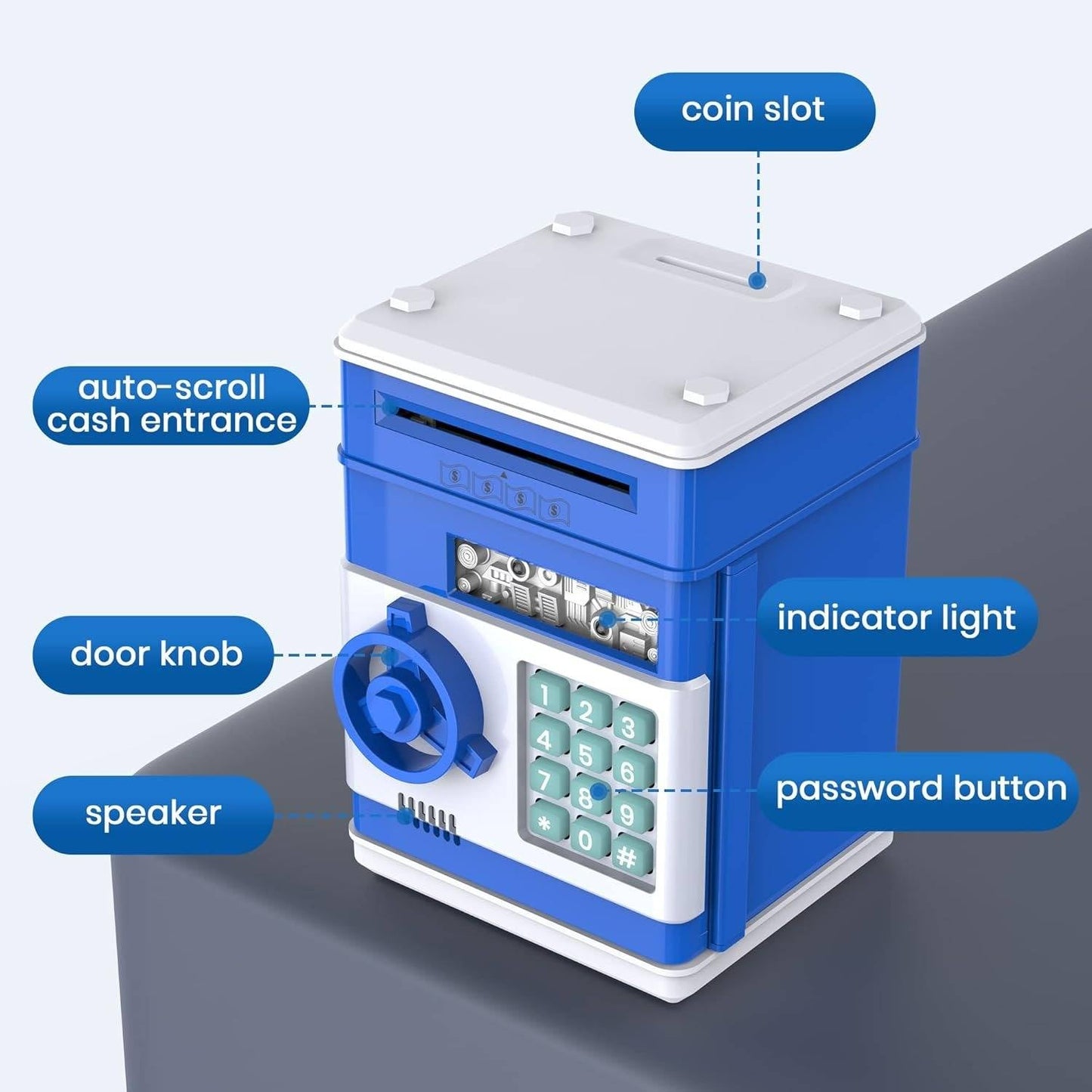 Electronic ATM Piggy Bank with Automatic Bill Detection and LED Display, Dual Lock Password