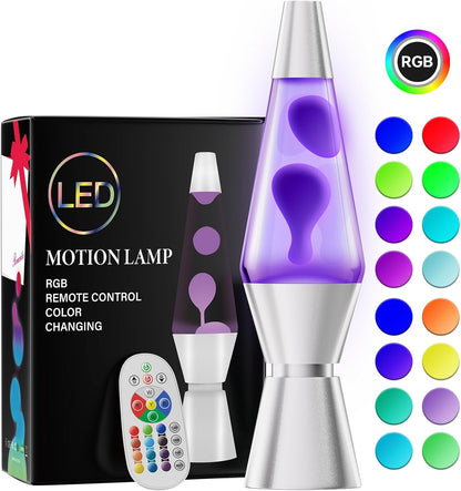 Color Changing Lava Lamp with 17 RGBW Colors and Remote Control, 14.5in Glass Cylinder