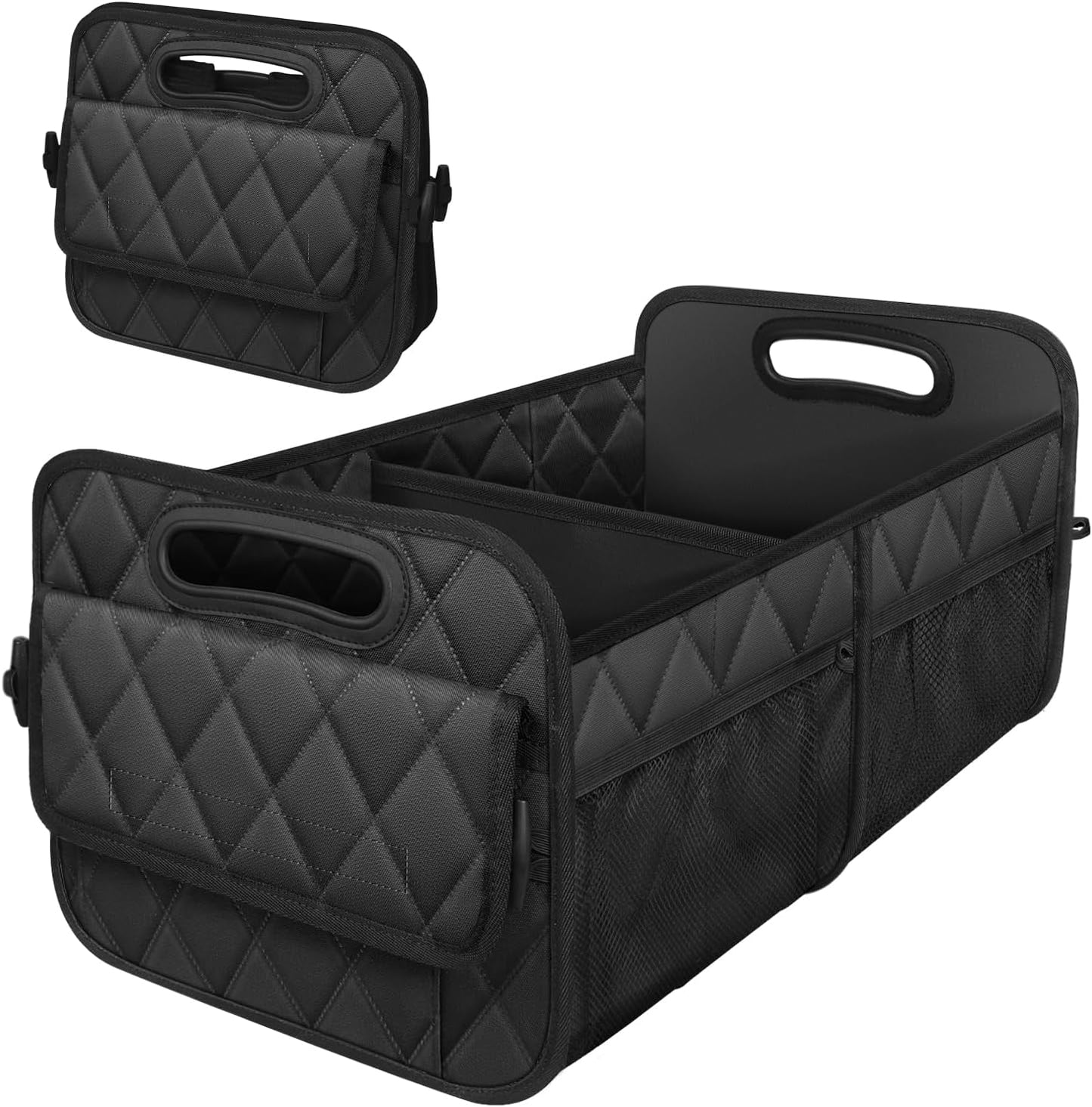 Foldable Car Trunk Organizer with Adjustable Compartments and Hook Loop Bottom
