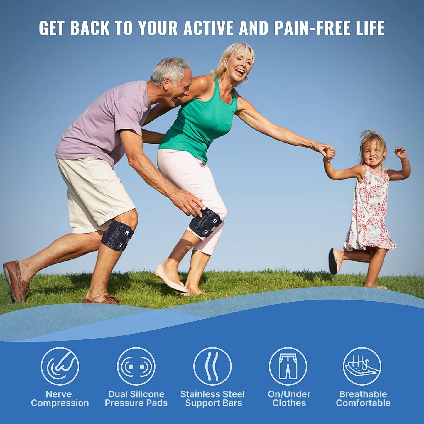 Knee Brace with Dual Silicone Pads and Stainless Steel Support Bars for Sciatic Discomfort