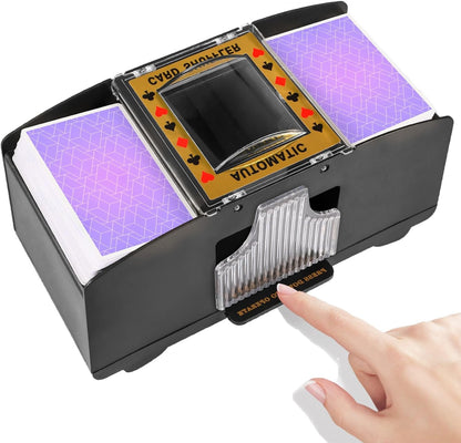 Electric Card Shuffler with Two Deck Capacity and Battery Power