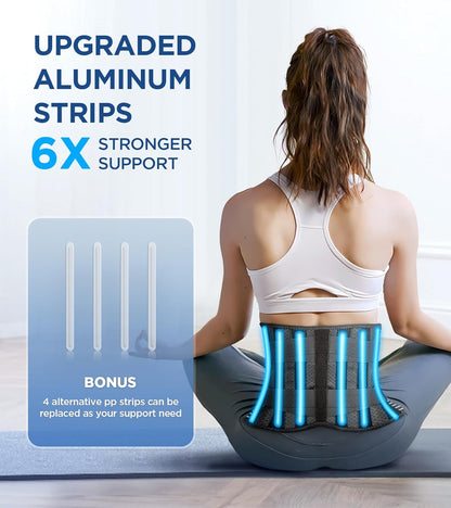 Lumbar Support Brace with Dual Pad System and Six Strip Support, Breathable Mesh