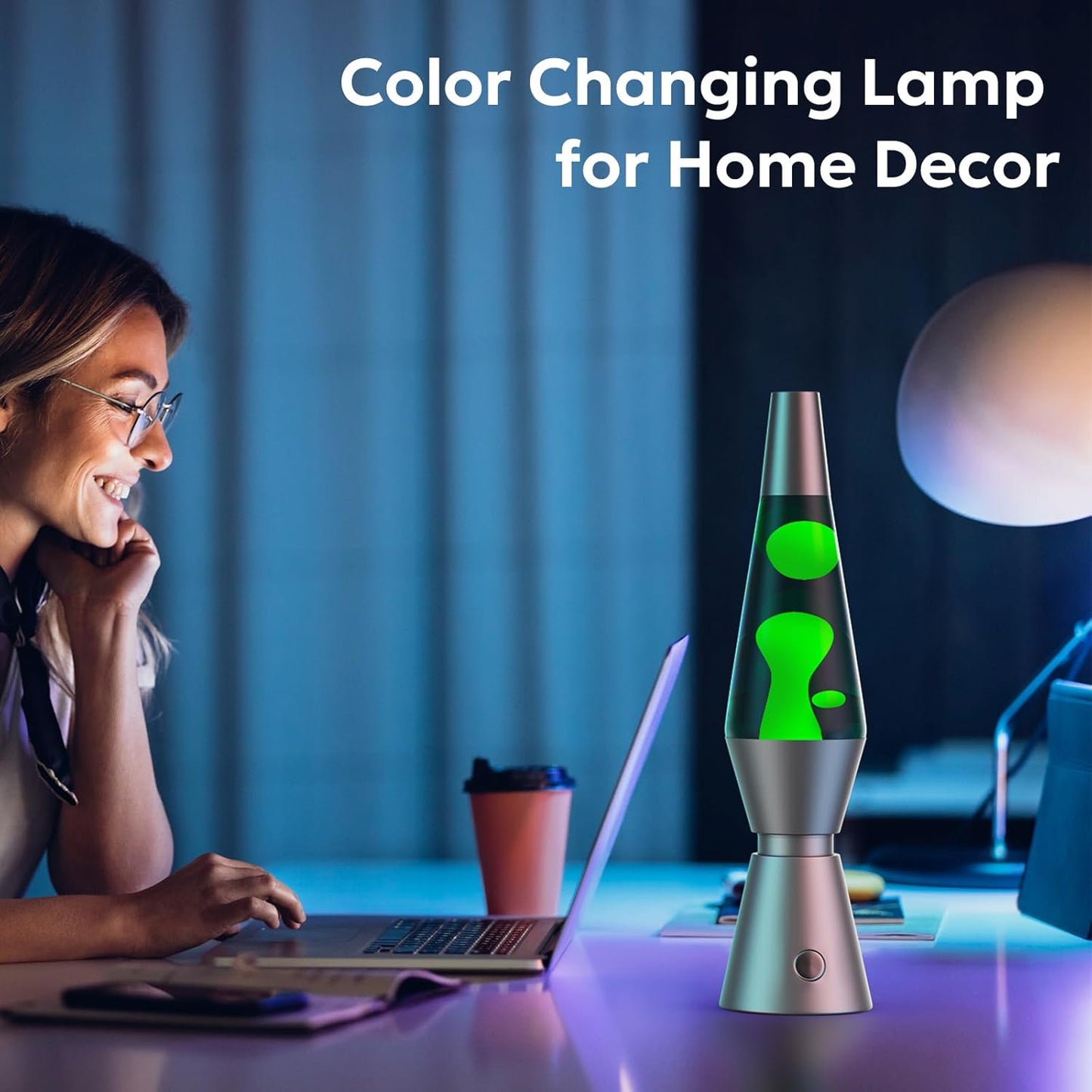 Color Changing Lava Lamp with 17 RGBW Colors and Remote Control, 14.5in Glass Cylinder