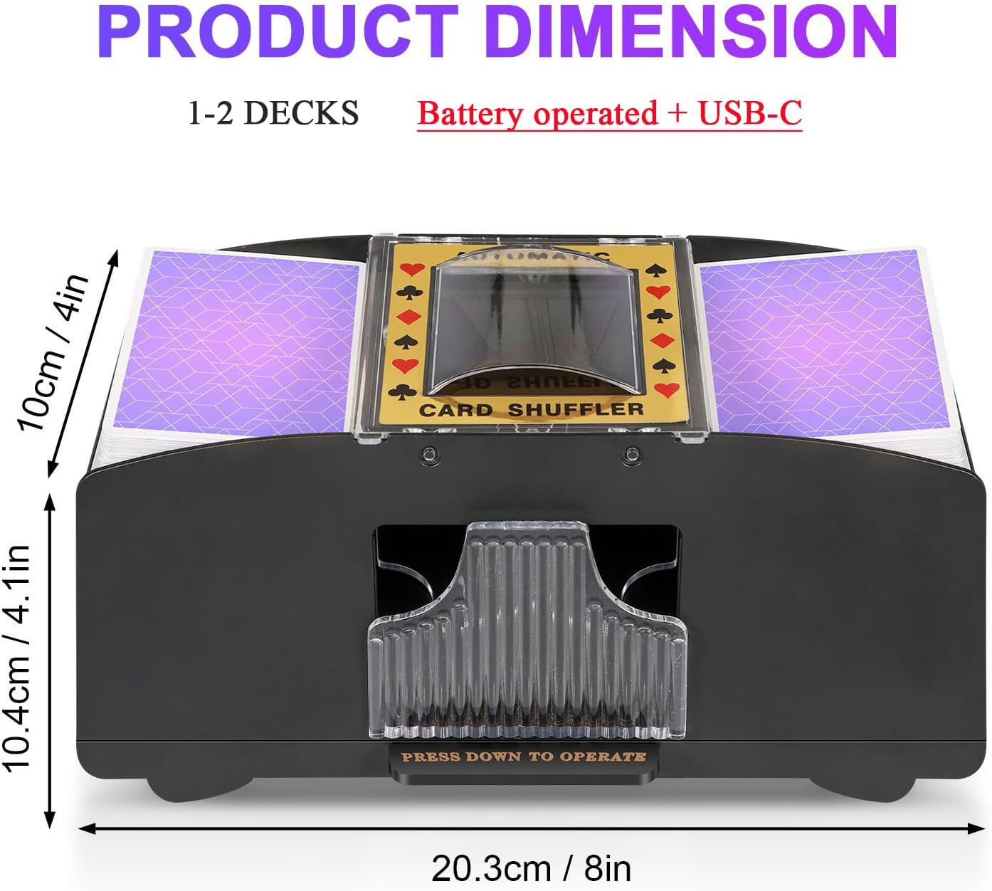 Electric Card Shuffler with Two Deck Capacity and Battery Power
