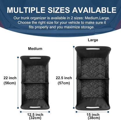Foldable Car Trunk Organizer with Adjustable Compartments and Hook Loop Bottom