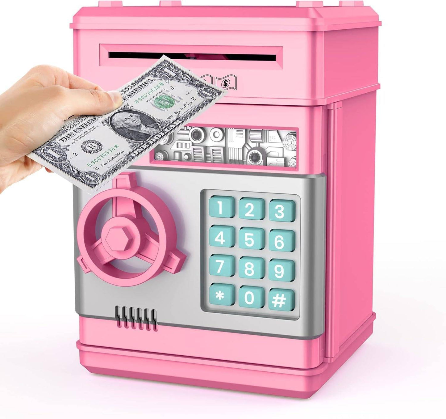 Electronic ATM Piggy Bank with Automatic Bill Detection and LED Display, Dual Lock Password