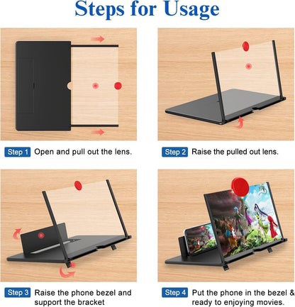 Phone Screen Magnifier with 3D Acrylic Lens and Adjustable Frame, 16-Inch